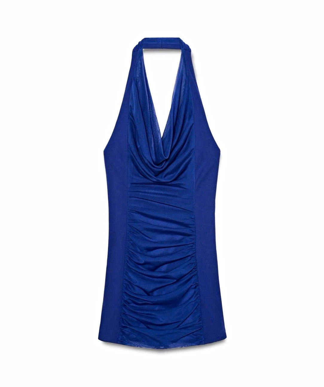 ZARA Women’s Blue Halter Ruched Mesh Bodycon Mini Dress Zip Size XS 4661/324/430