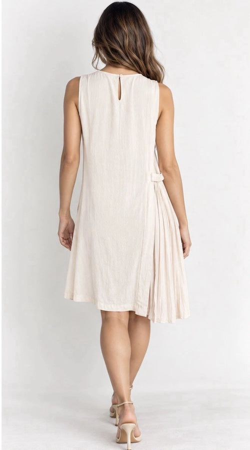 MANGO London Women’s Sleeveless Pleated Side Dress – Size S – Ivory/Cream