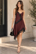ZARA Women's Brown Solid Full Slip Dress Lace Accents Asymmetrical Hem M