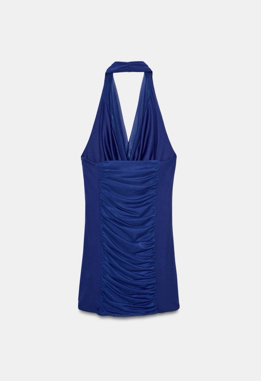 ZARA Women’s Blue Halter Ruched Mesh Bodycon Mini Dress Zip Size XS 4661/324/430