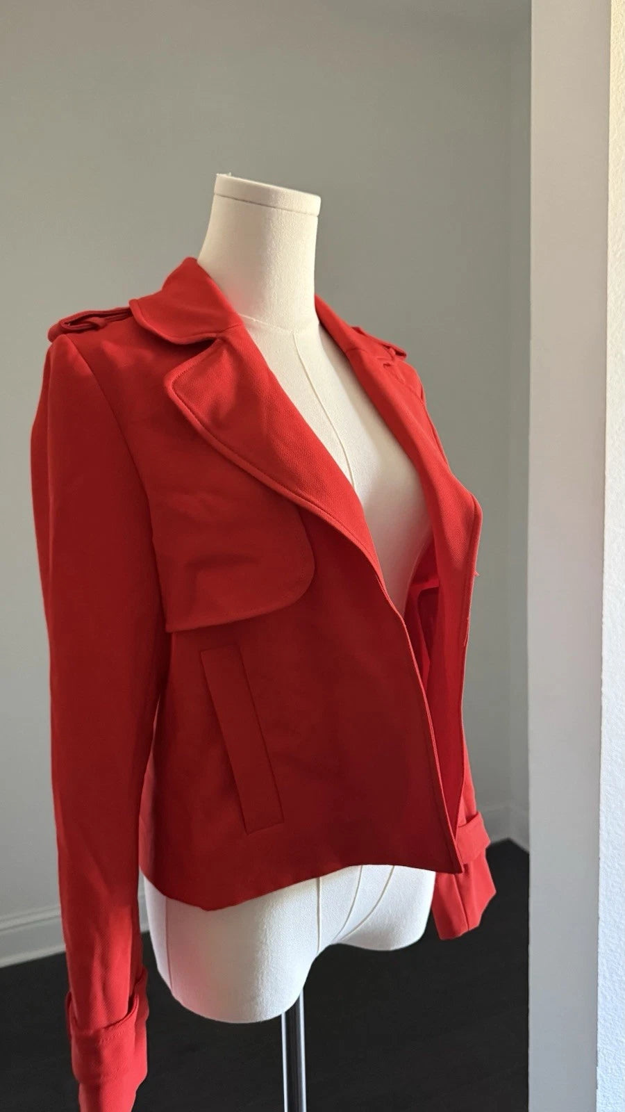 ZARA Basic Women’s Red Cropped Trench Jacket Size XS Moto Style 2347/295/679