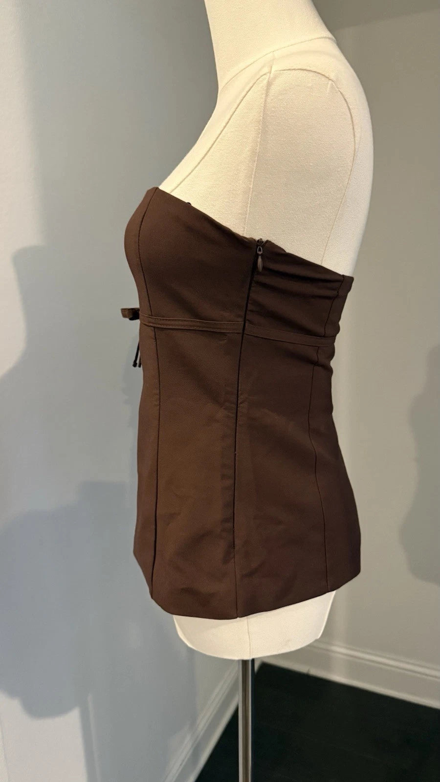 ZARA Women’s Brown Strapless Corset Bustier Top Size S NWT Bow Detail