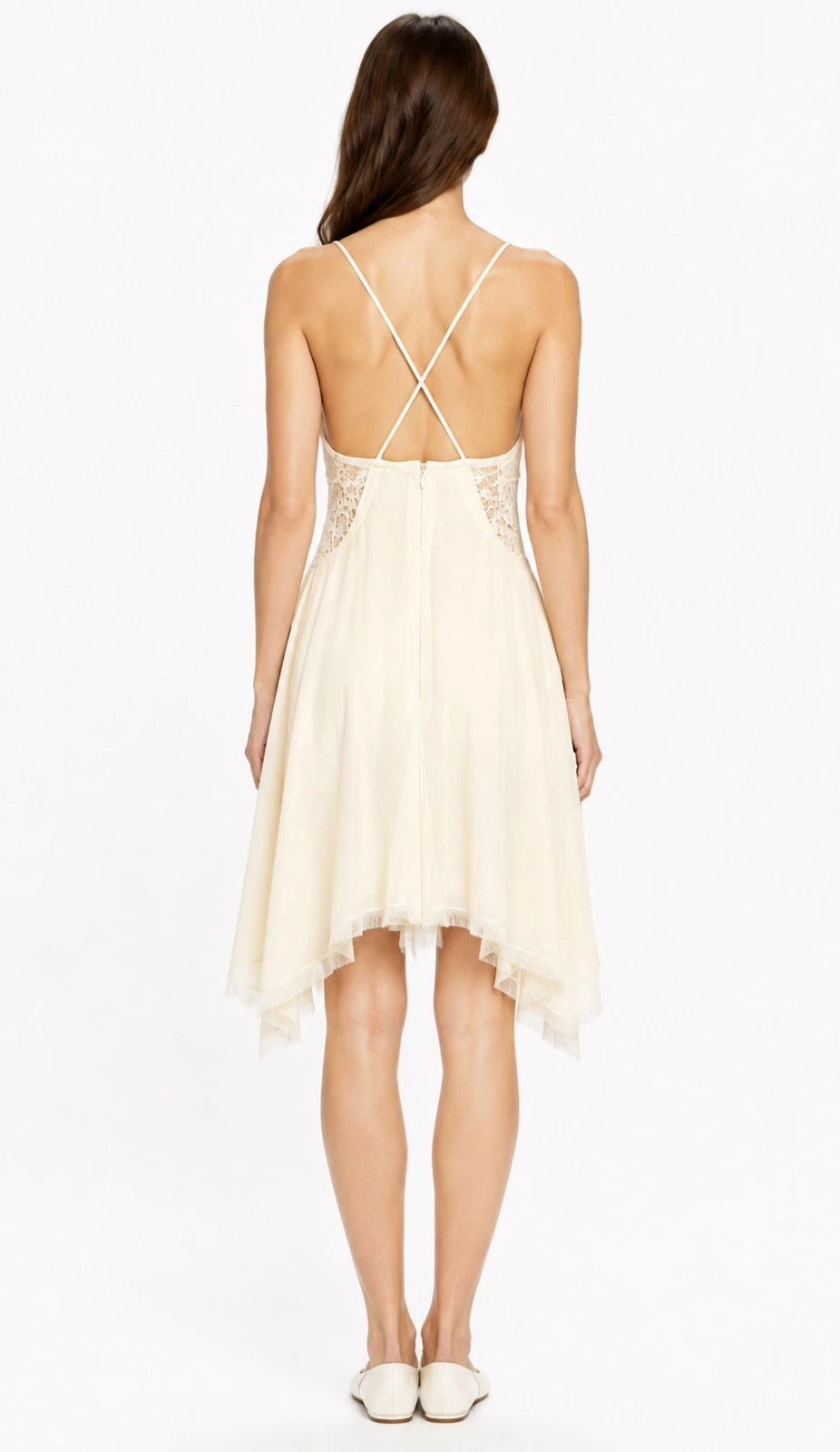 ZARA Women’s Cream Lace Lined Fit & Flare Sweetheart Dress Zip Straps Size S M