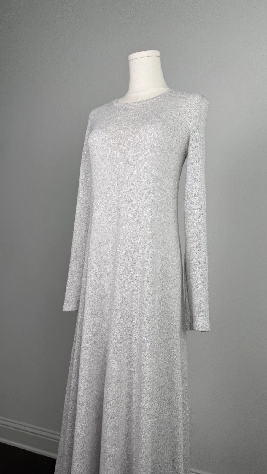 ZARA Women’s Gray Glitter Knit Long Sweater Dress Long Sleeve Size S