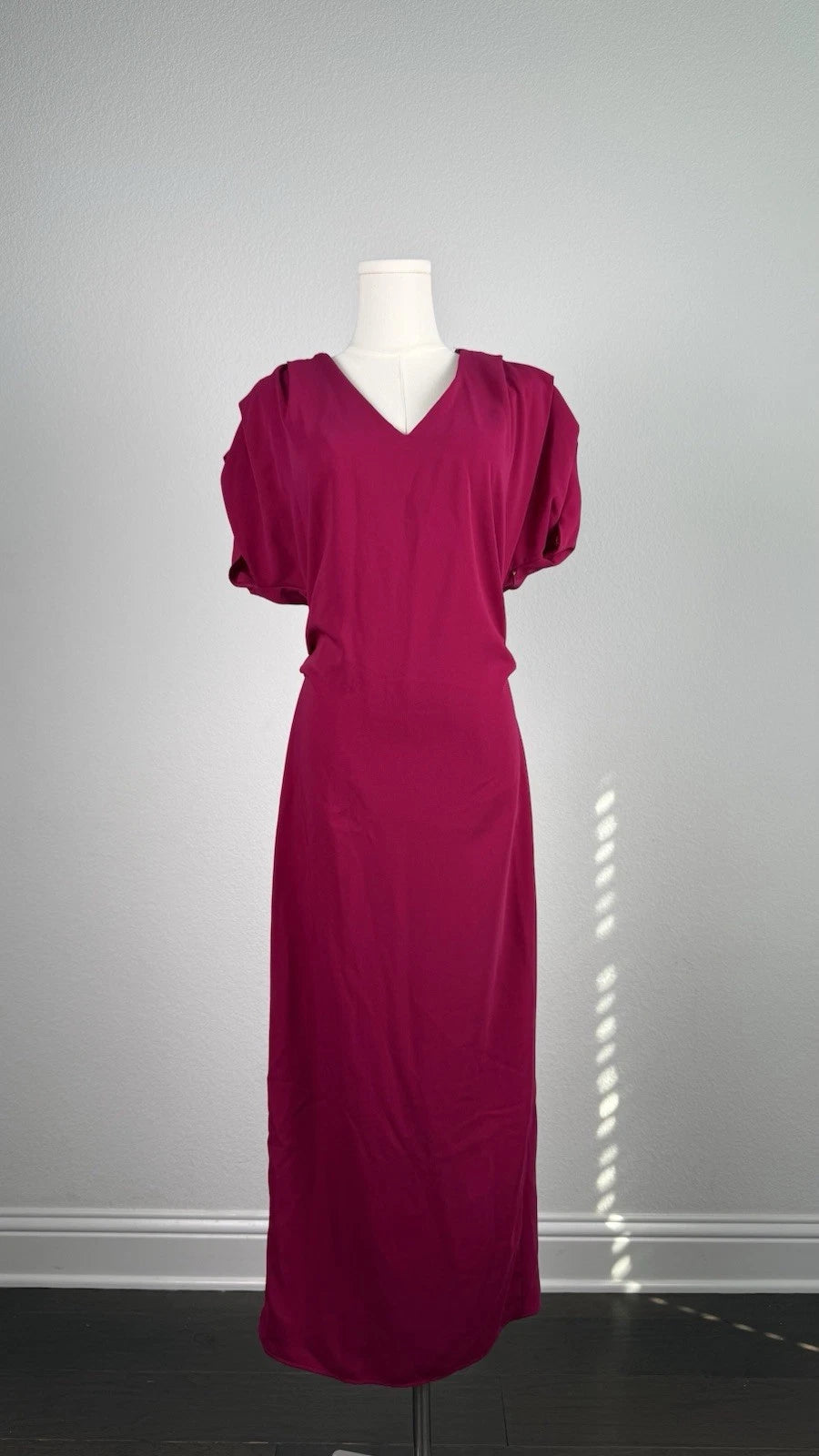 ZARA Pink V-Neck Puff Sleeve Sheath Long Dress XS Polyester 0387/053/940