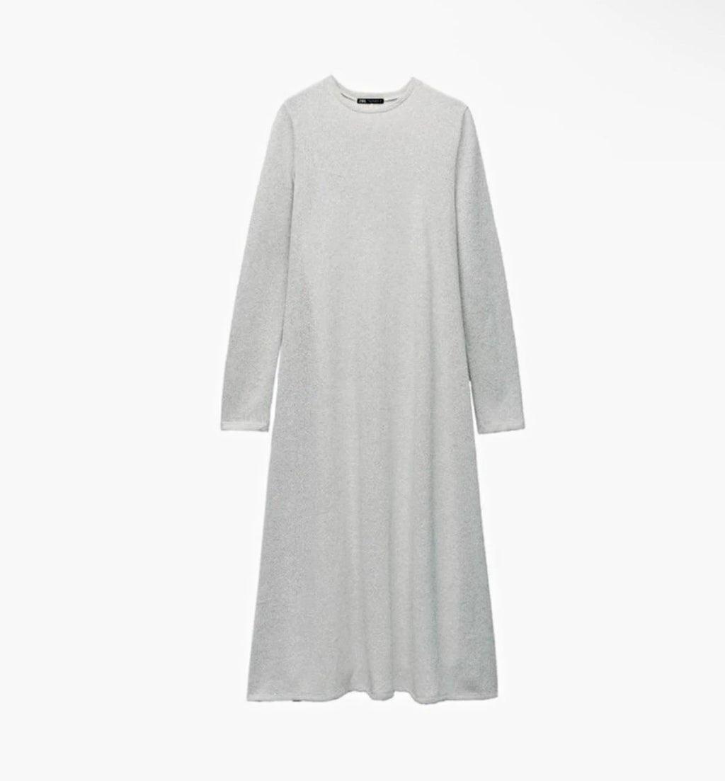 ZARA Women’s Gray Glitter Knit Long Sweater Dress Long Sleeve Size S