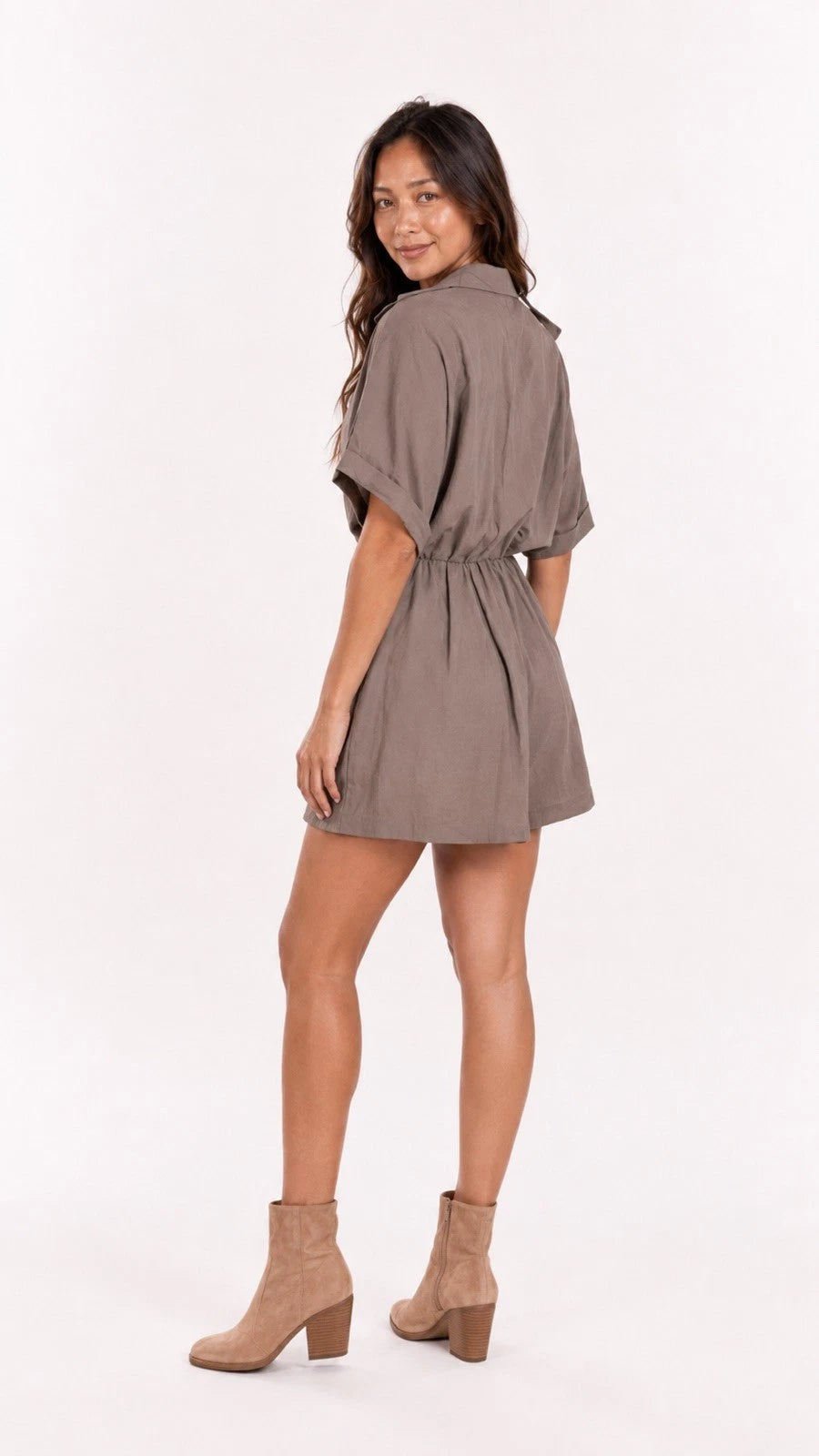 ZARA Women’s Brown Solid Romper Size XS V-Neck Short Sleeve Modal Blend