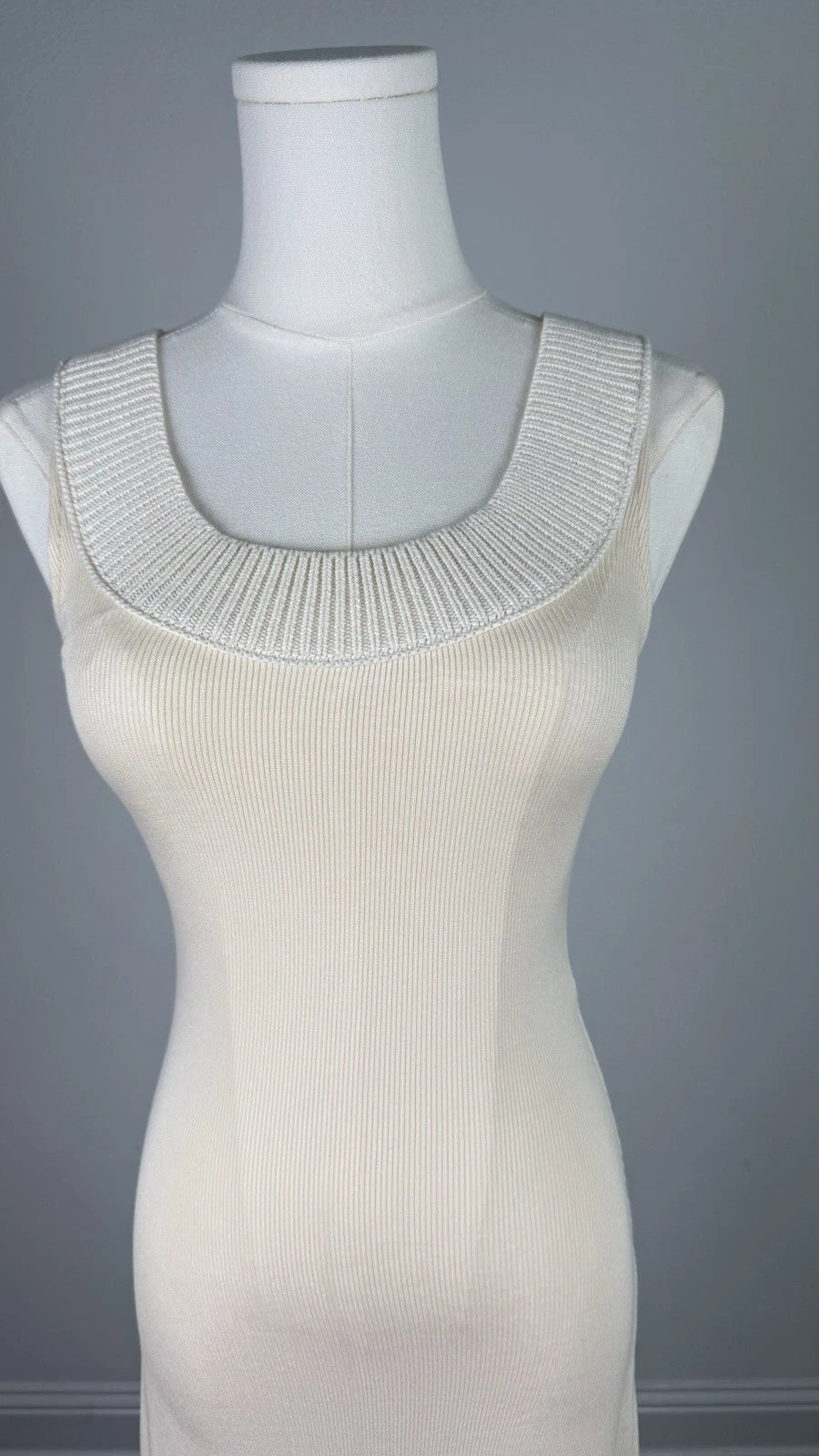 ZARA Ribbed Knit Tank Maxi Dress Beige Stretch Sleeveless Size S 4174/062/712