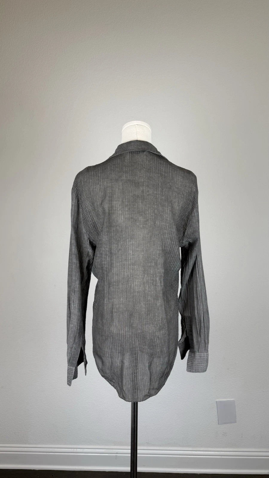 ZARA Women’s Size S Gray Check Collared Button-Up Blouse Beaded 4786/050/802