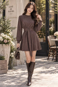 ZARA Women’s Brown Knit Sweater Dress Short Crew Neck Long Sleeve Belted L