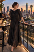 ZARA Women’s Black Sheer Ruffle Flutter Sleeve Maxi Dress Size S