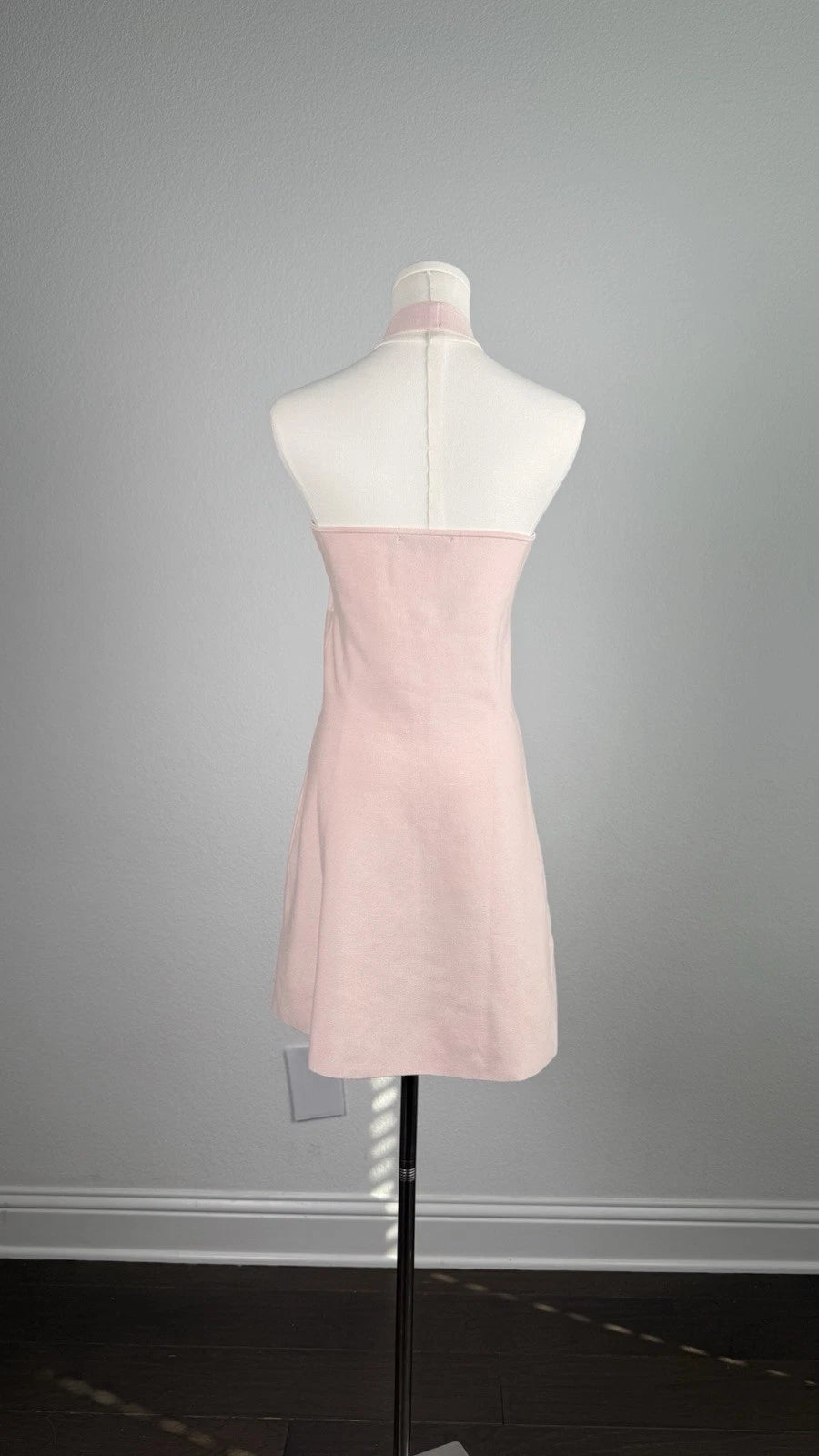 ZARA Pink Halter Open Back Knit A-Line Mini Dress Metal Accent Size M