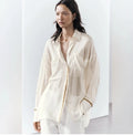 ZARA Women’s Ivory Sheer Collared Button-Up Blouse Viscose Long Sleeve Size S