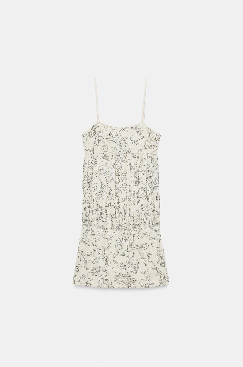 ZARA Women's S Champagne Silver Sequin Beaded Floral Mini Slip Dress 4772/366