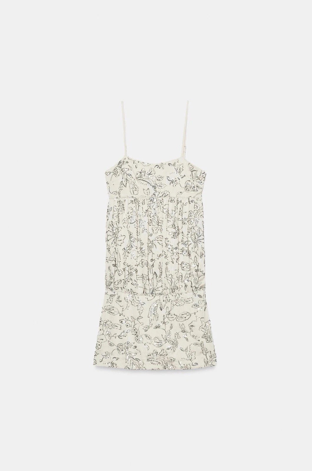 ZARA Women's S Champagne Silver Sequin Beaded Floral Mini Slip Dress 4772/366