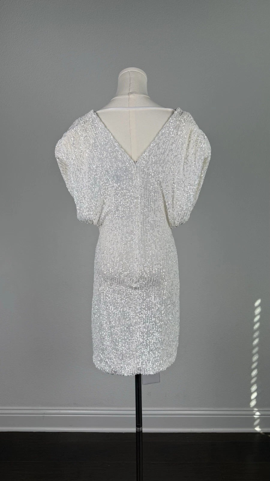 ZARA Sequin Cowl Neck Puff Sleeve Mini Dress White Size XS 4772/358/250