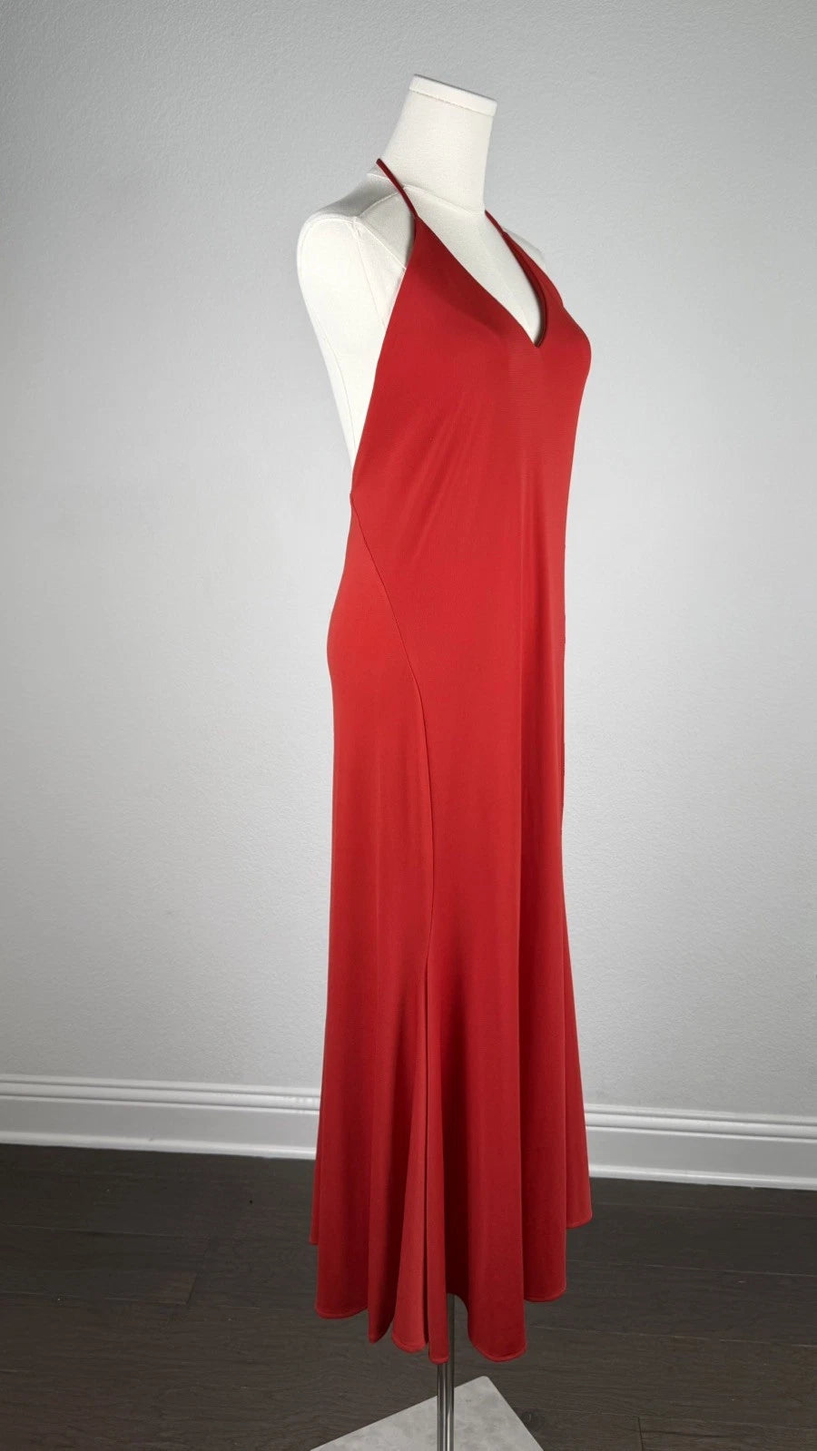 ZARA Red Halter Maxi Dress Size S Strappy Open Back V-Neck Long Dress