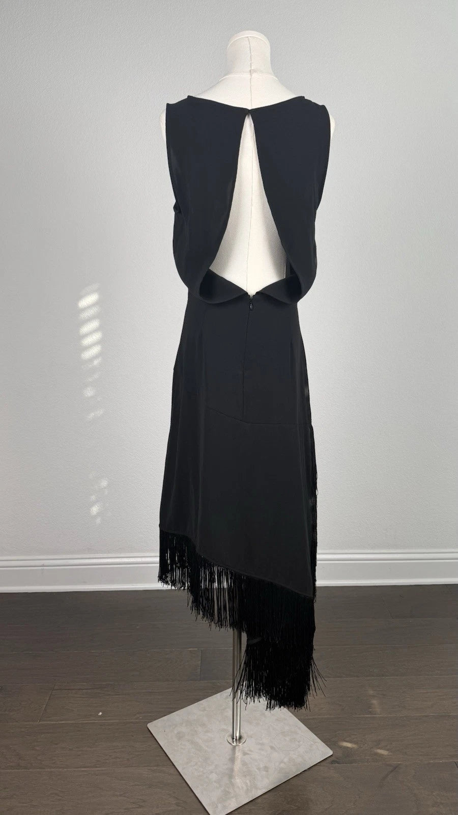 ZARA Black Asymmetric Fringe Open Back Knit Midi Dress Size XS 1758/042/800
