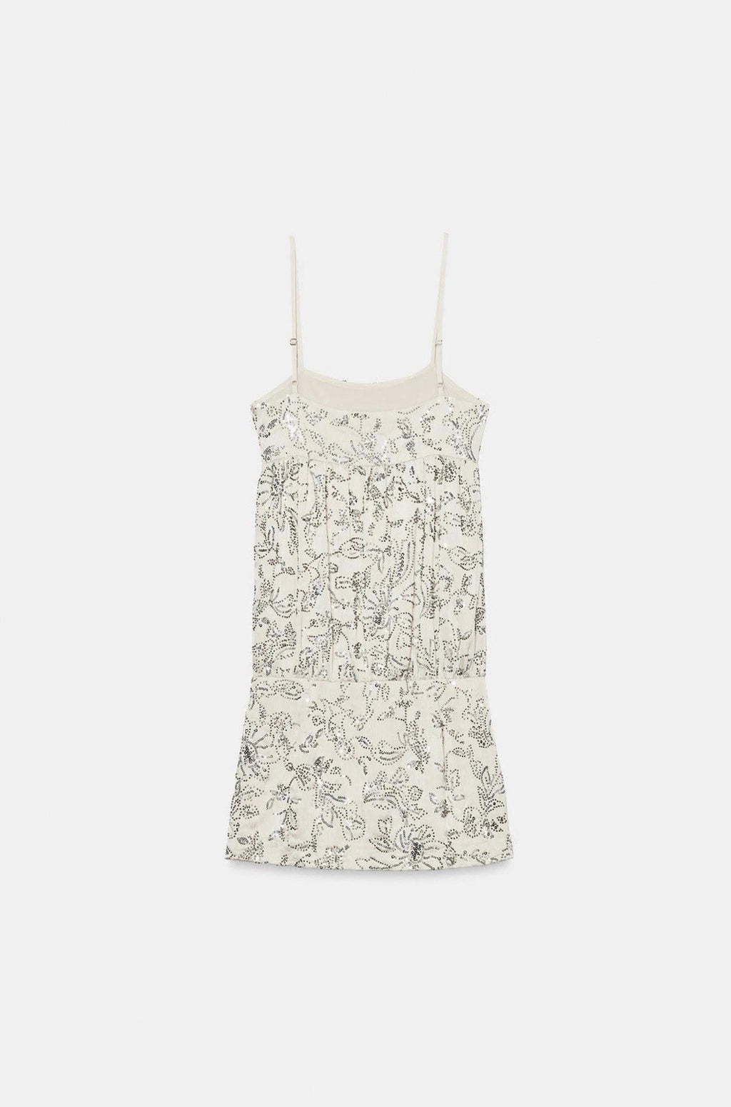 ZARA Women's S Champagne Silver Sequin Beaded Floral Mini Slip Dress 4772/366