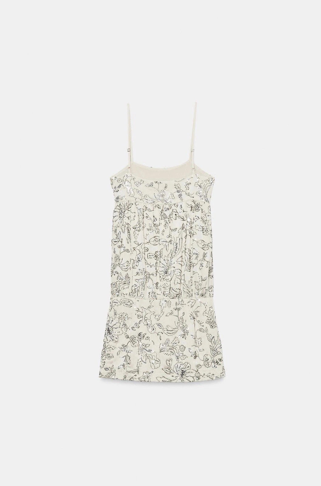 ZARA Women's S Champagne Silver Sequin Beaded Floral Mini Slip Dress 4772/366