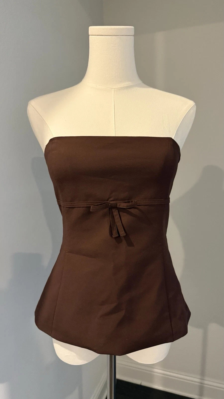 ZARA Women’s Brown Strapless Corset Bustier Top Size S NWT Bow Detail