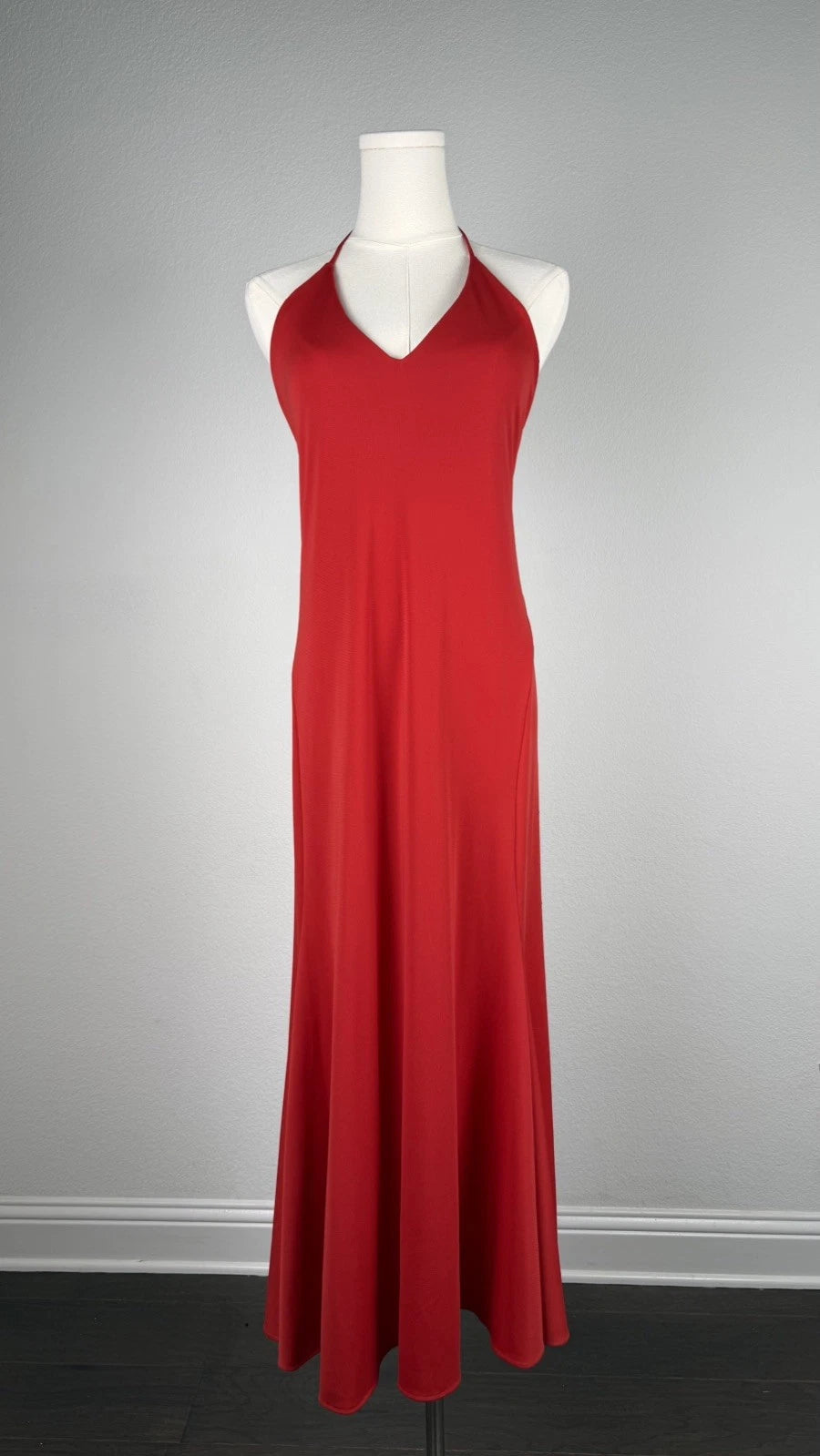 ZARA Red Halter Maxi Dress Size S Strappy Open Back V-Neck Long Dress
