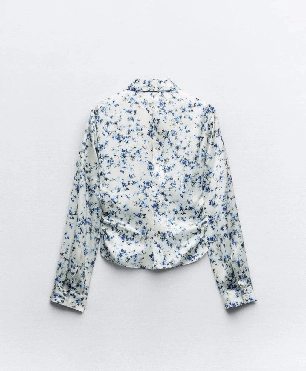 ZARA Blue White Floral Satin Fitted Shirt Blouse Size S 2580/126