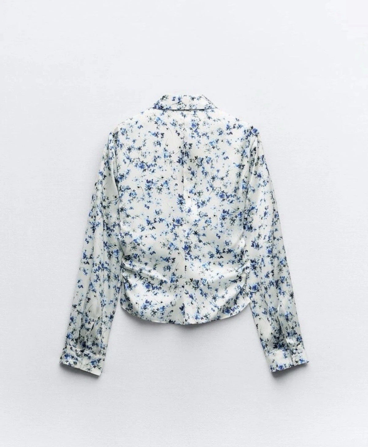 ZARA Blue White Floral Satin Fitted Shirt Blouse Size S 2580/126