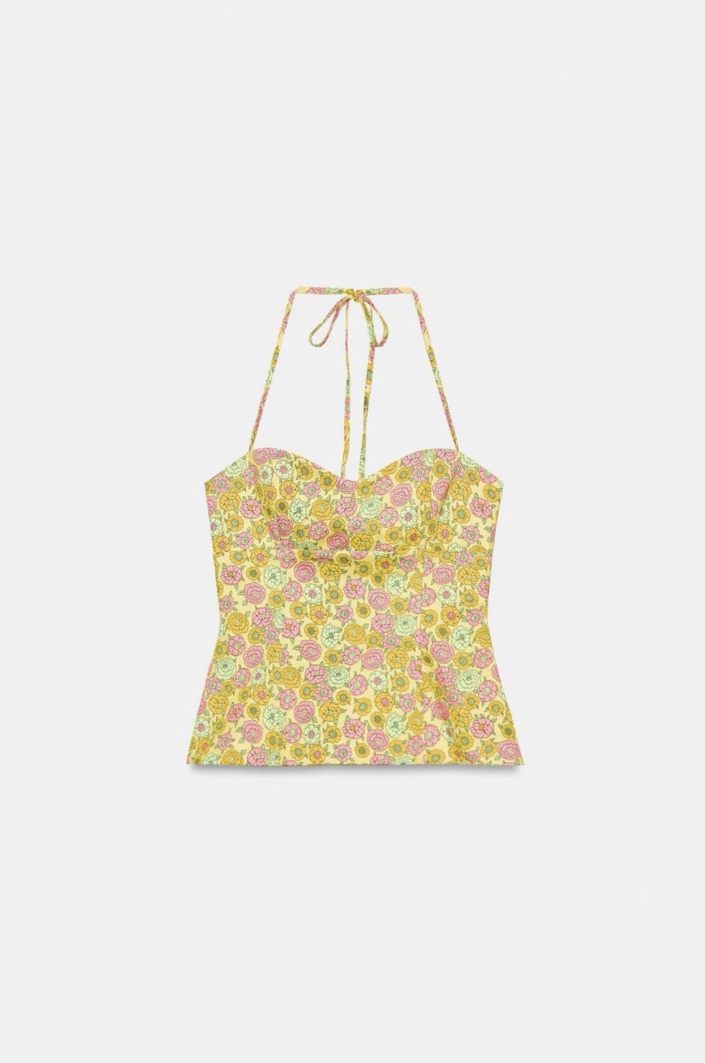 ZARA Women’s M Yellow Floral Poplin Halter Tank 2180/024/330
