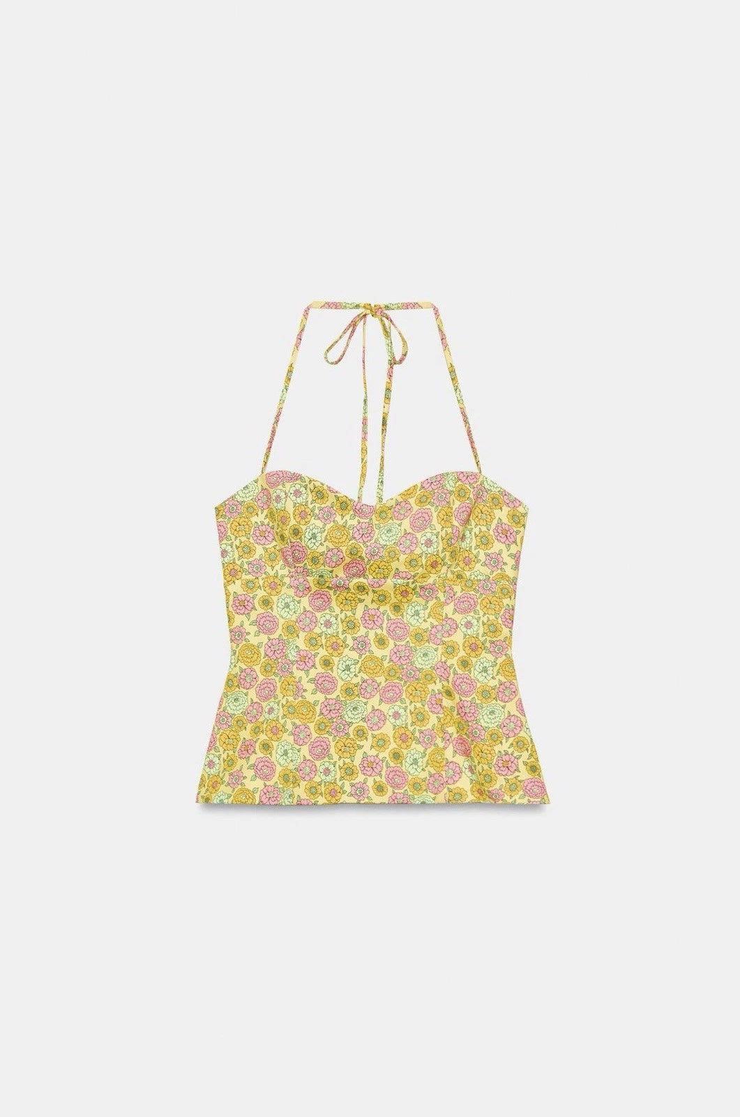 ZARA Women’s M Yellow Floral Poplin Halter Tank 2180/024/330