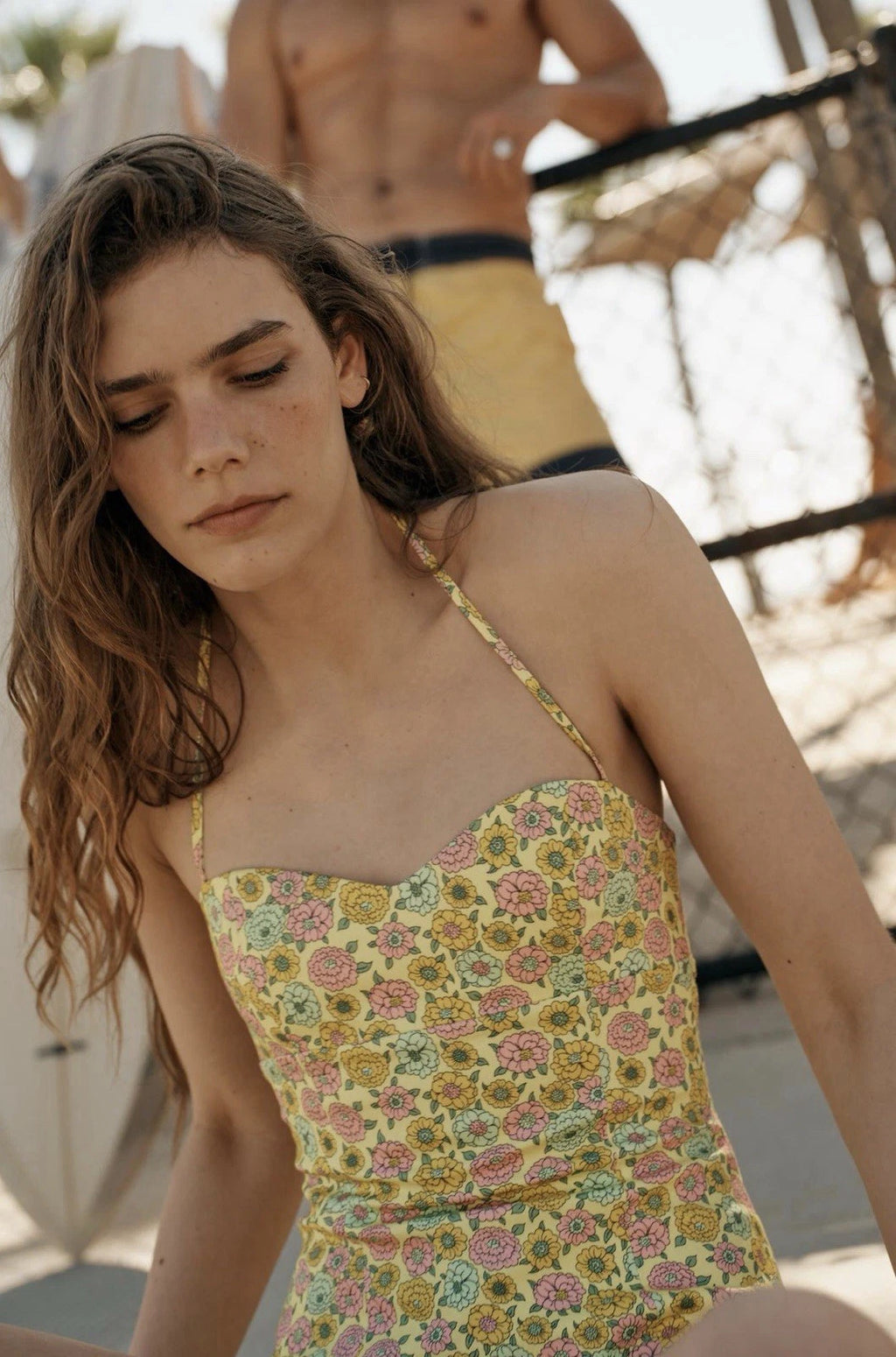 ZARA Women’s M Yellow Floral Poplin Halter Tank 2180/024/330