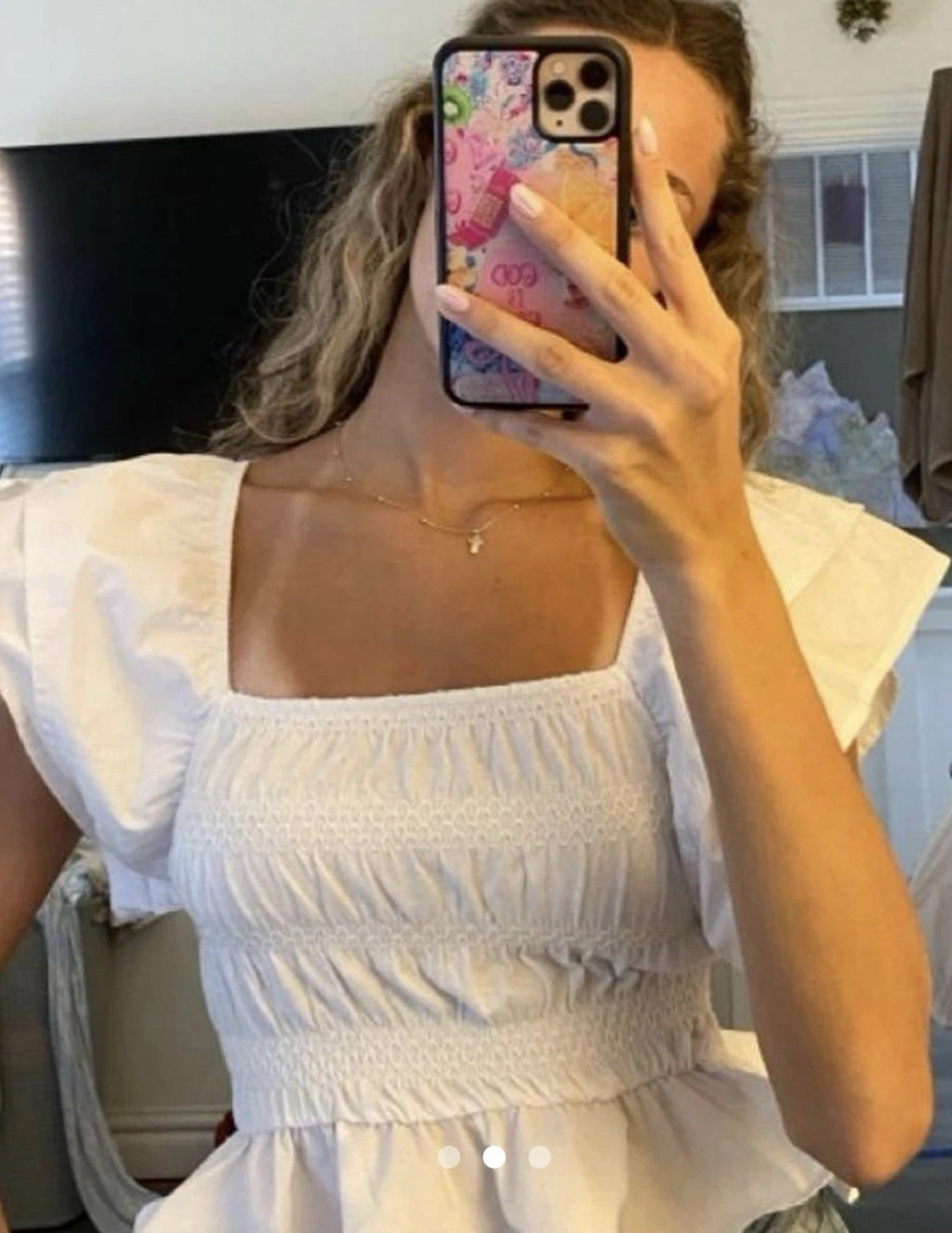 ZARA White Smocked Peplum Top Size M Square Neck Ruffle Sleeve NWT