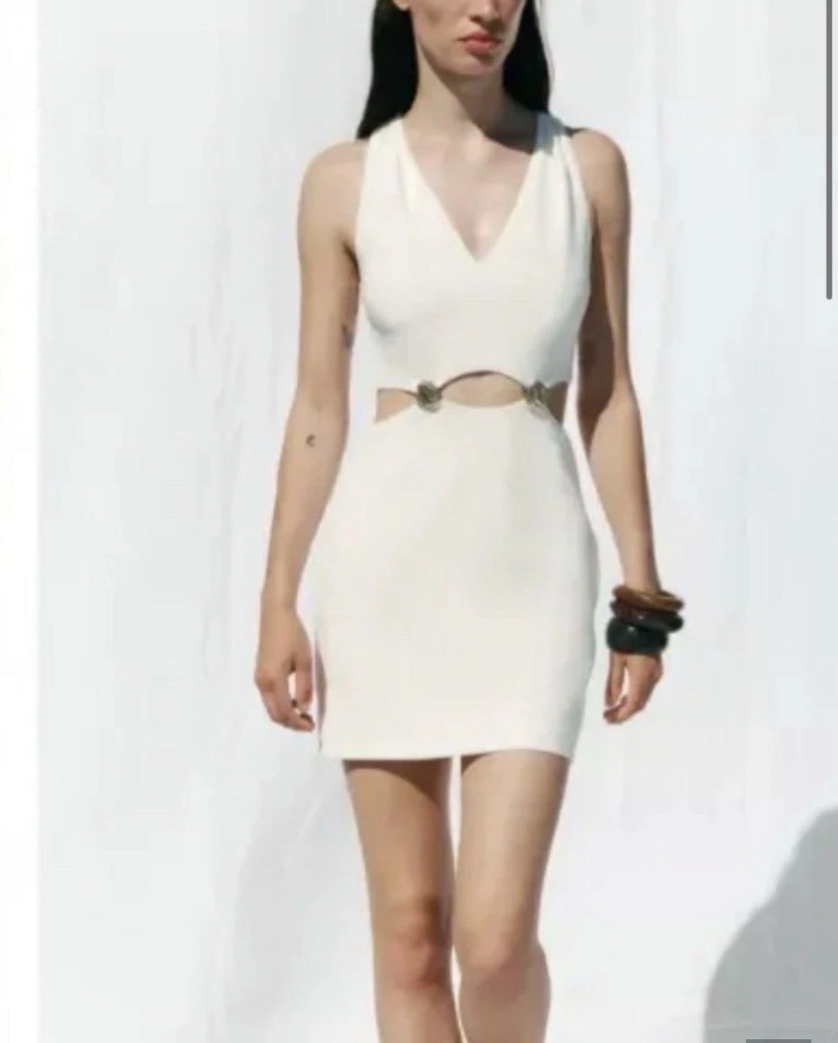ZARA Cut Out Mini Dress Ecru White Gold Hardware Size M NWT