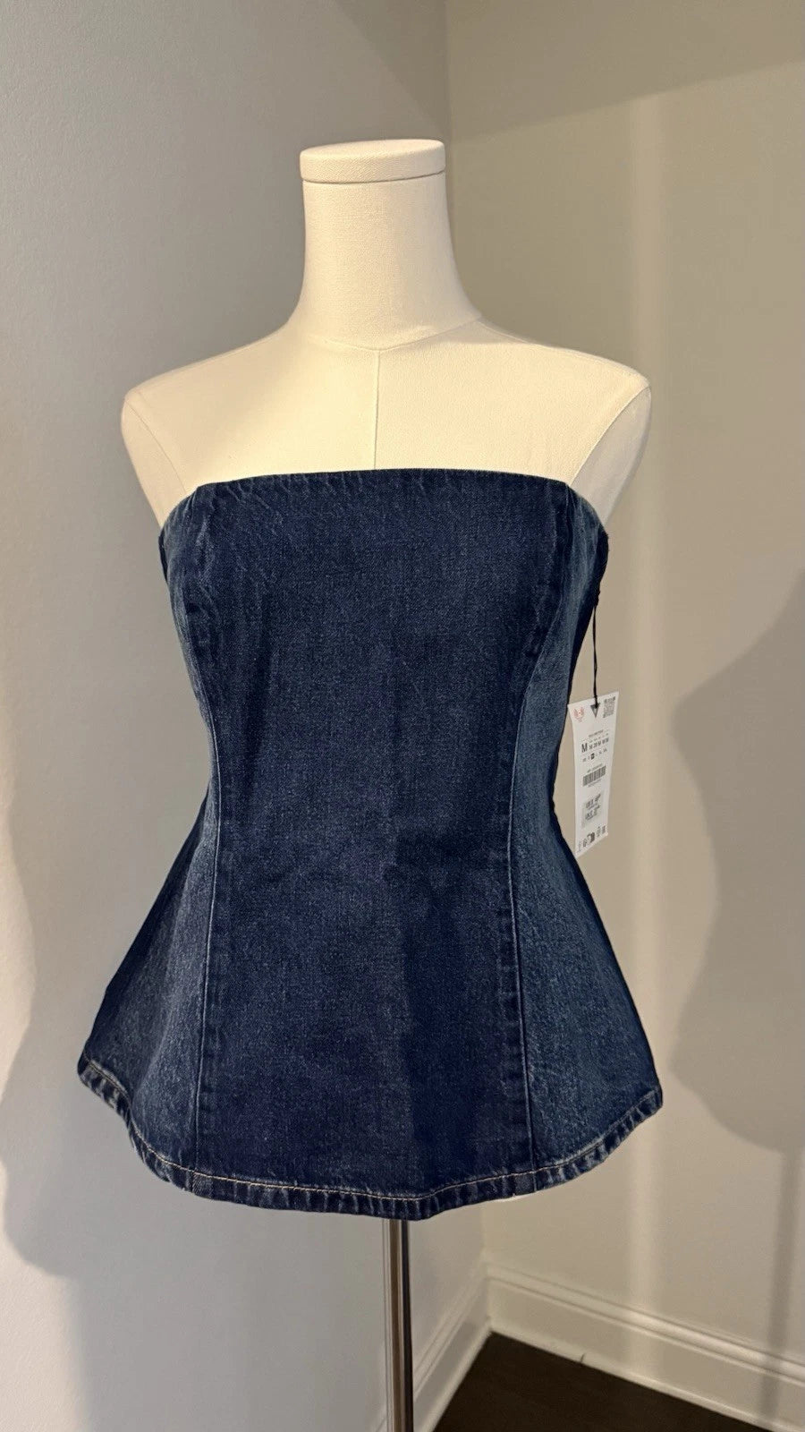 ZARA Women’s M Strapless Denim Corset Top Dark Blue NWT 5252/261/401