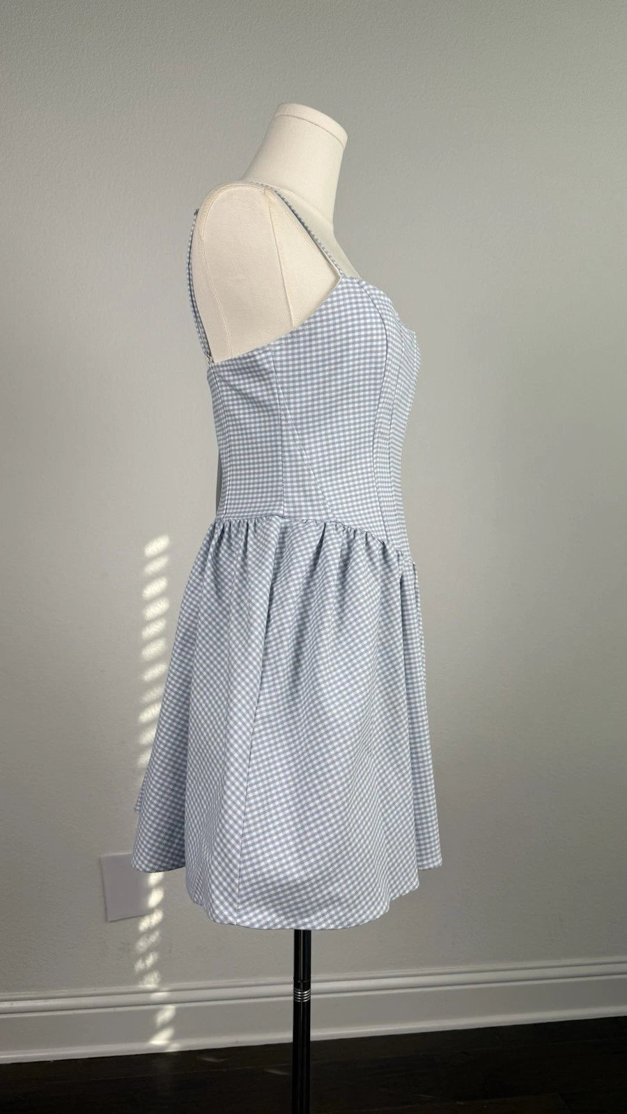 ZARA Blue White Gingham Square Neck Spaghetti Strap Mini Dress Size M