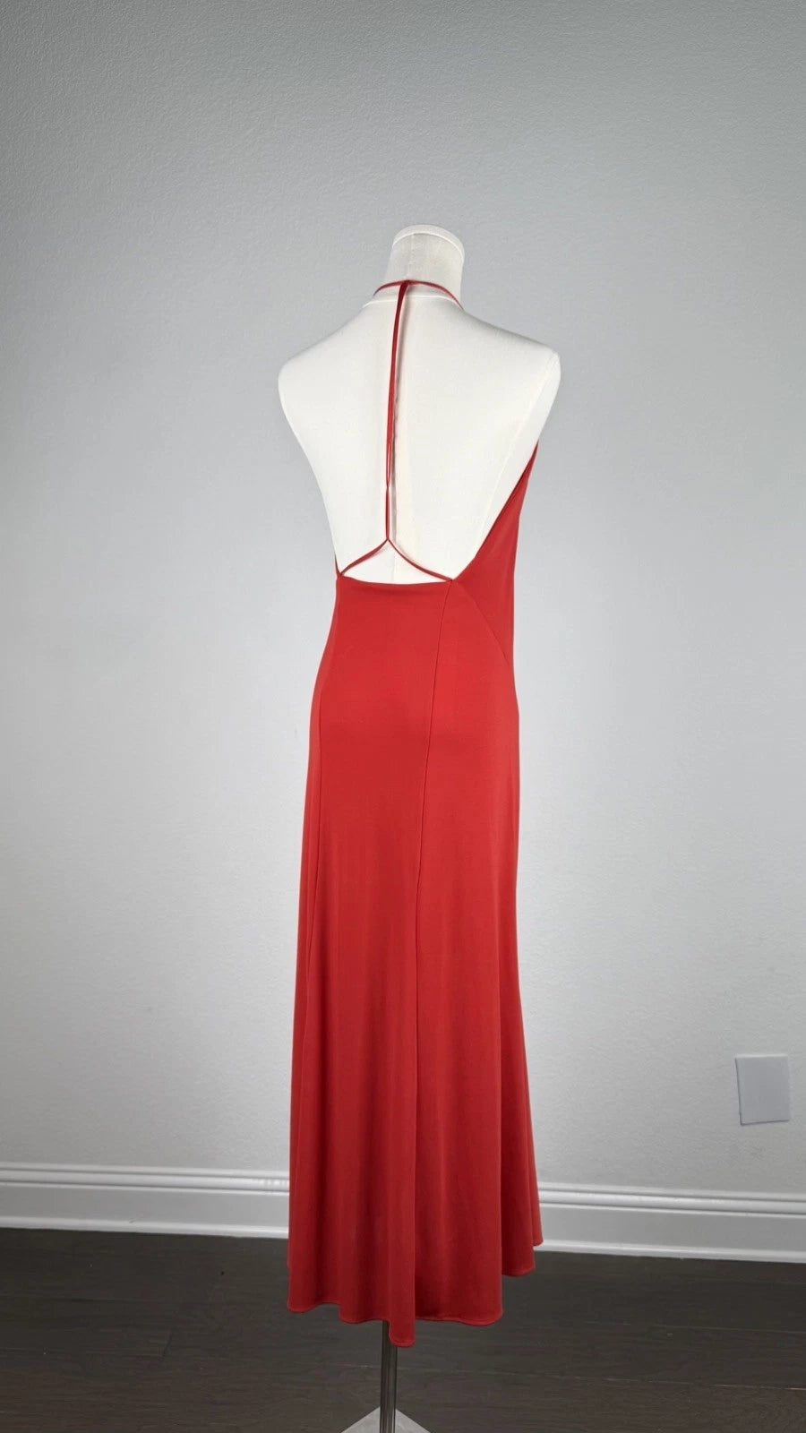 ZARA Red Halter Maxi Dress Size S Strappy Open Back V-Neck Long Dress