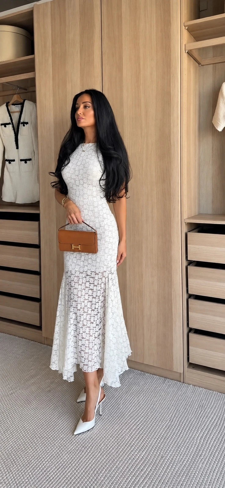 ZARA White/Ivory Floral Lace Sleeveless Long Maxi Sheath Dress Zip Size M
