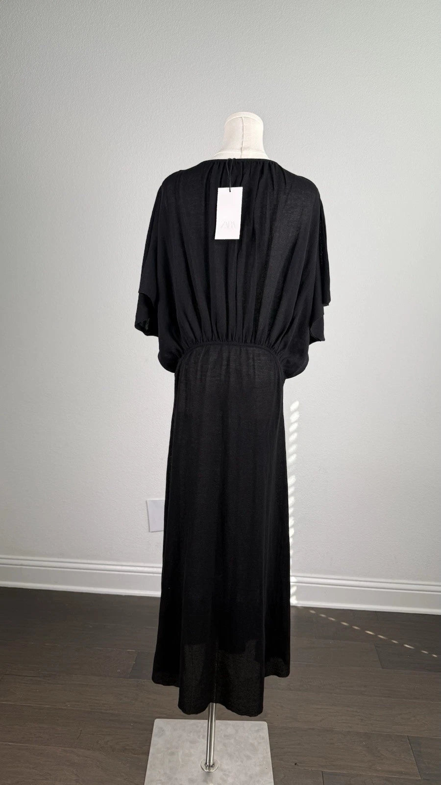 ZARA Women’s Black Sheer Ruffle Flutter Sleeve Maxi Dress Size S