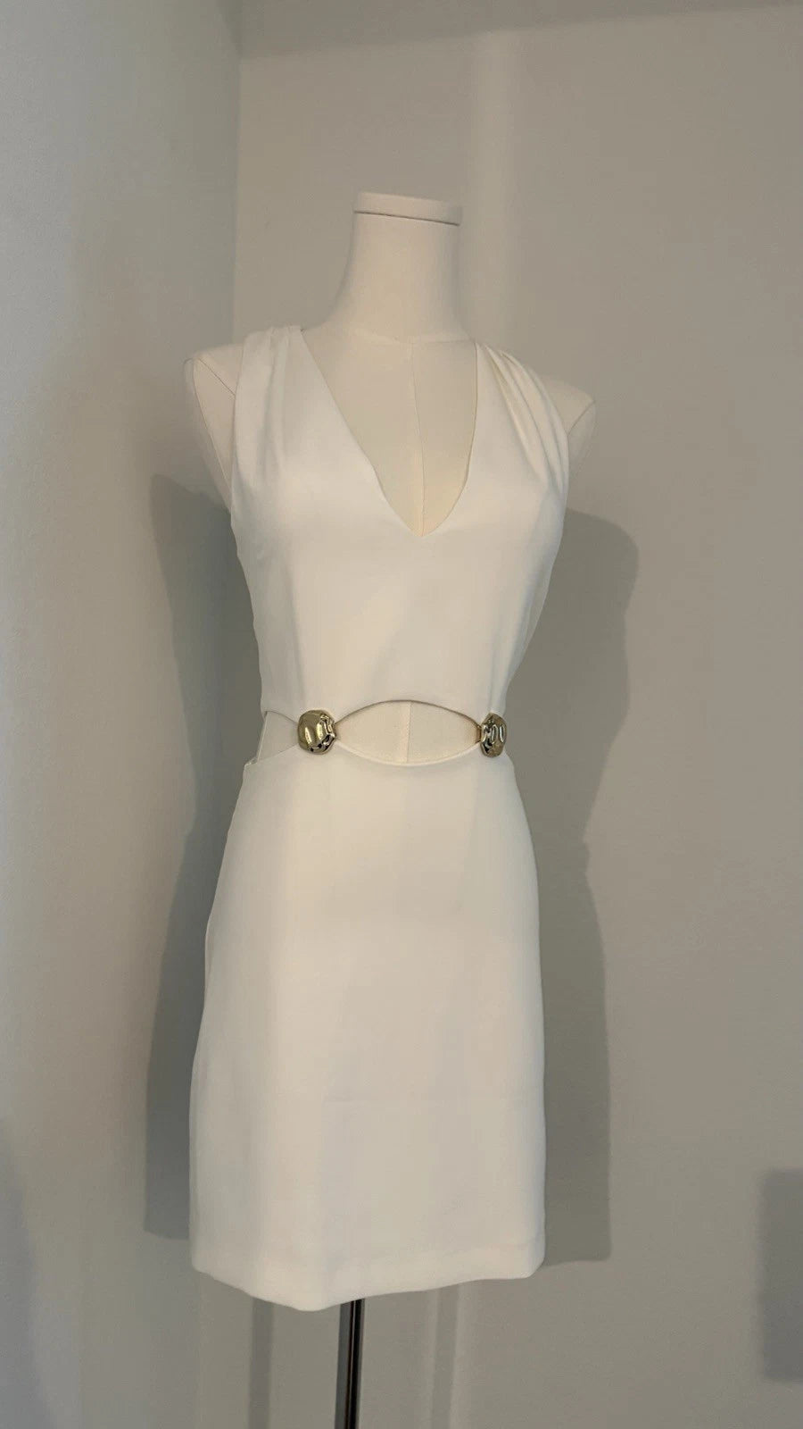 ZARA Cut Out Mini Dress Ecru White Gold Hardware Size M NWT