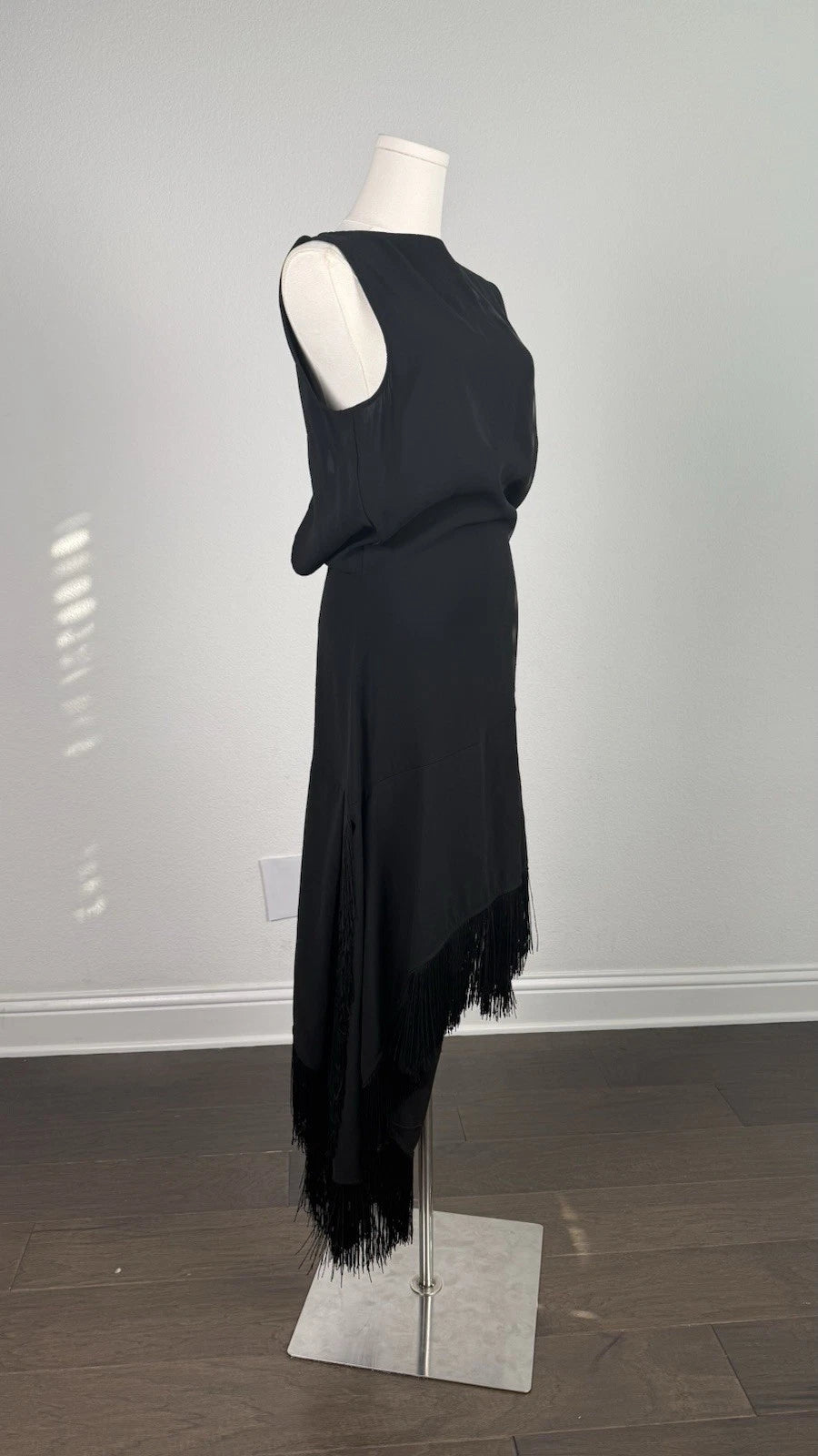ZARA Black Asymmetric Fringe Open Back Knit Midi Dress Size XS 1758/042/800