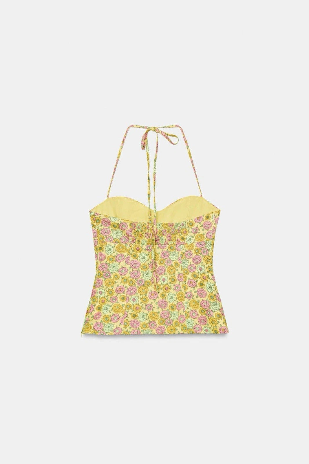 ZARA Women’s M Yellow Floral Poplin Halter Tank 2180/024/330