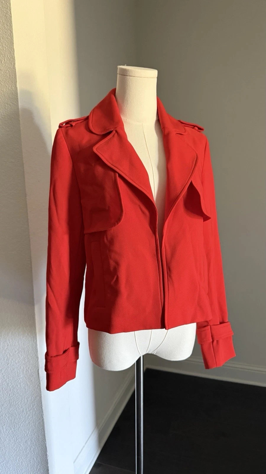 ZARA Basic Women’s Red Cropped Trench Jacket Size XS Moto Style 2347/295/679