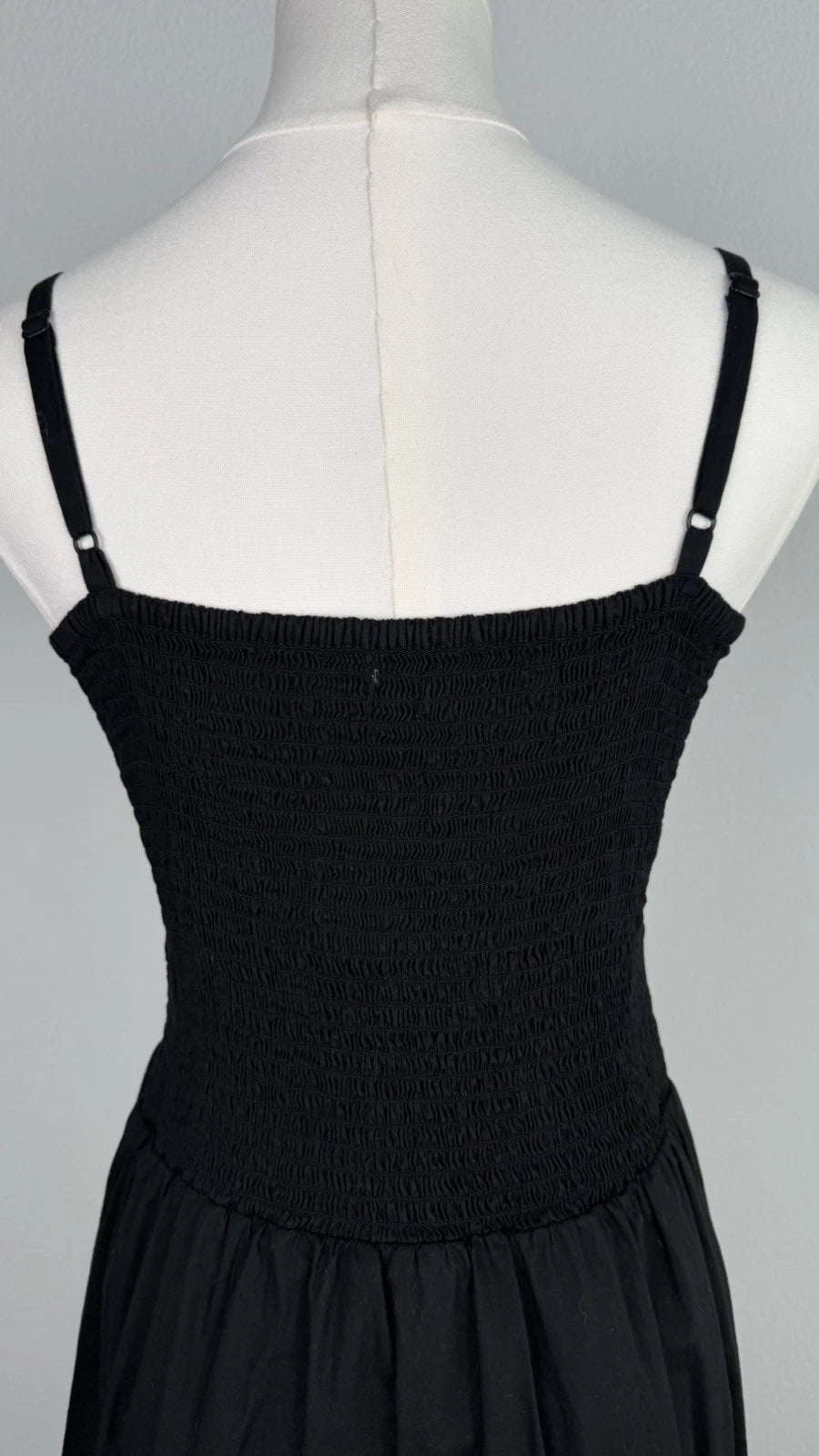 J.Crew Black Smocked Tiered Midi Dress Size M Spaghetti Strap AY145