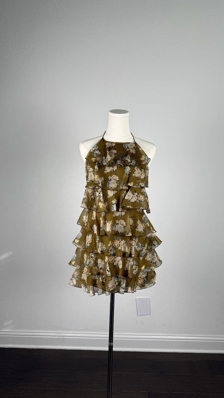 ZARA Floral Ruffle Layered Halter Open Back Lined Mini Dress Size S 2596/466/071