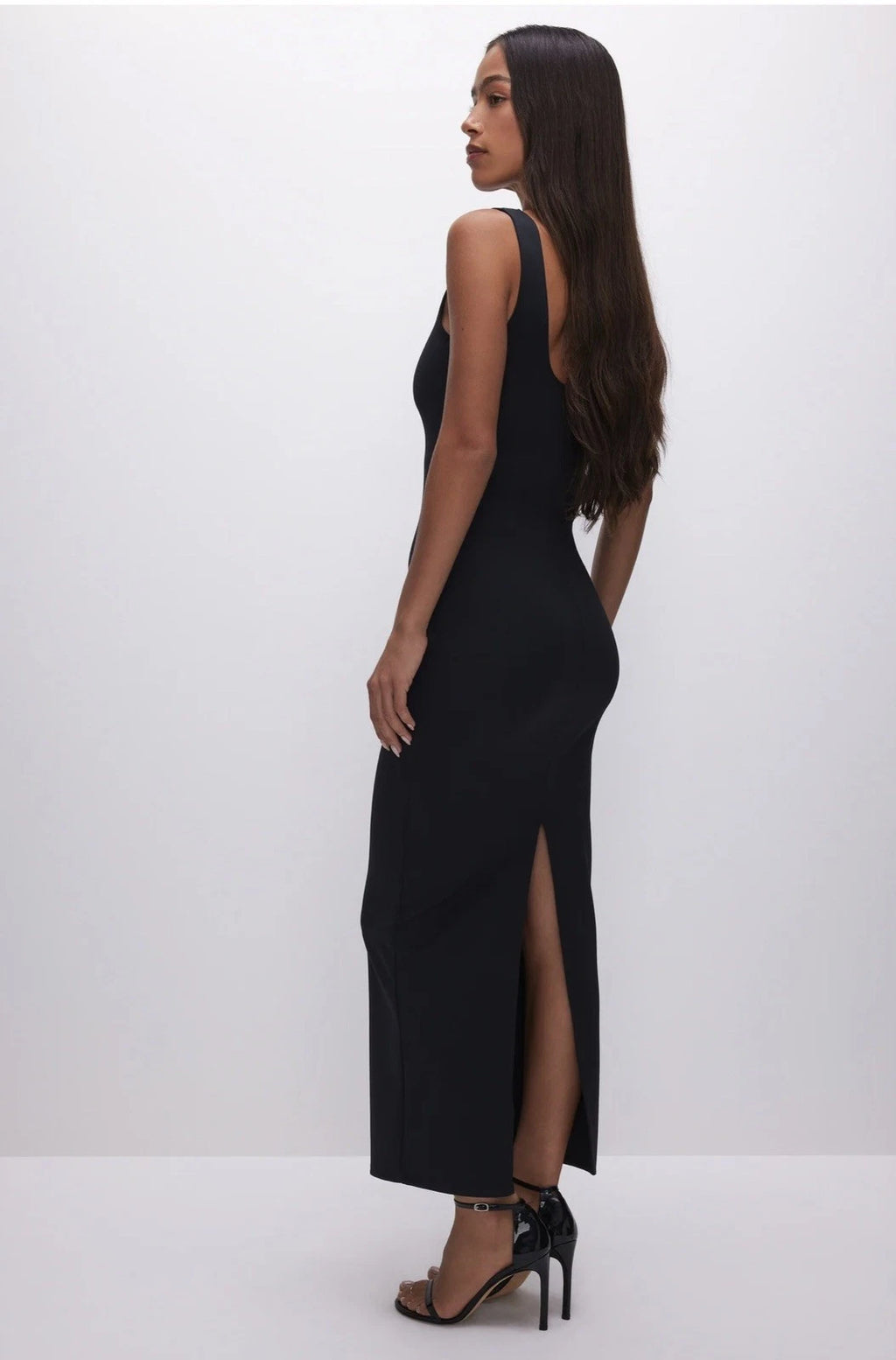 ZARA Black Square Neck Stretch Sheath Maxi Dress Sleeveless Size S 1355/011/800
