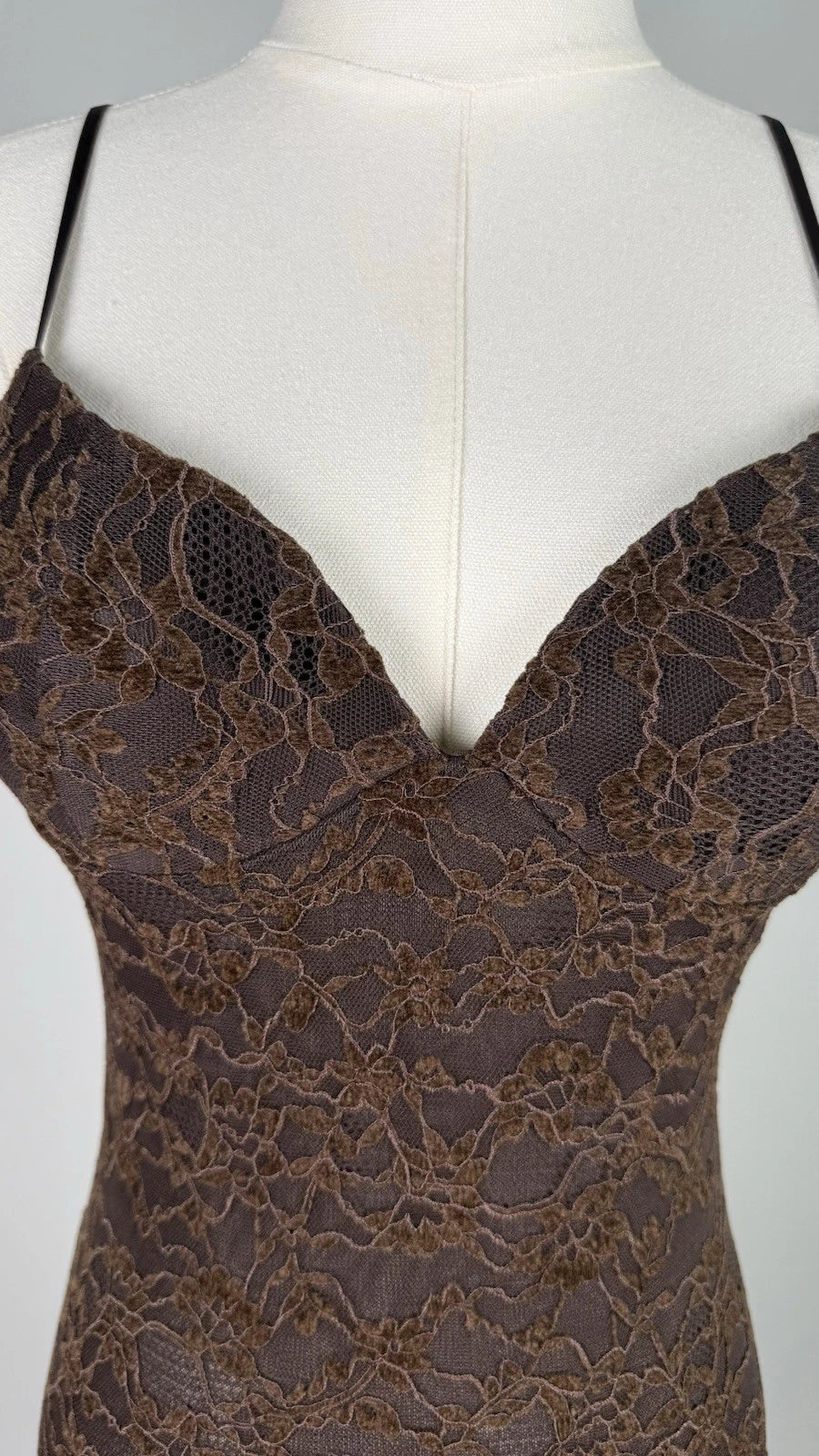 ZARA Brown Floral Lace Lined V-Neck Strappy Bodycon Dress Size S NWT