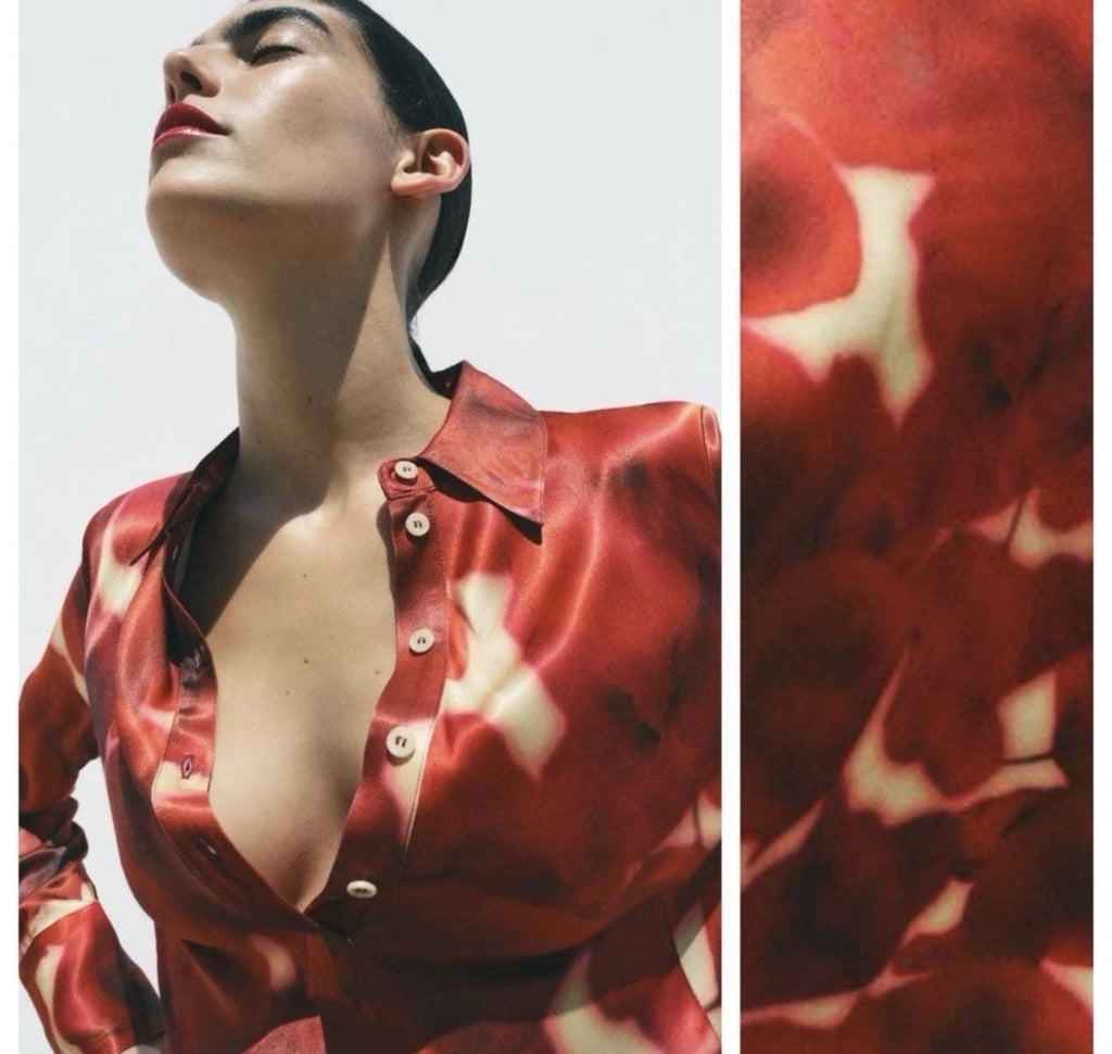 ZARA ZW Collection Red Printed Satin Midi Shirt Dress Size M NWT