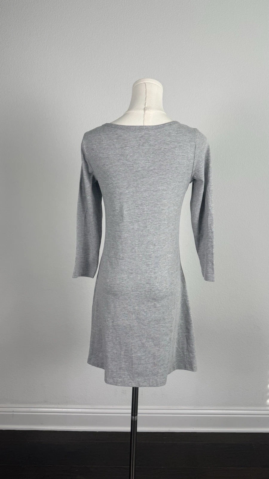ZARA Gray Solid A-Line Mini Dress Round Neck 3/4 Sleeve Knit Stretch Size M