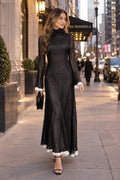ZARA Black Turtleneck Sheer Lined Maxi Dress Bell Sleeve Size S 2298/001/064
