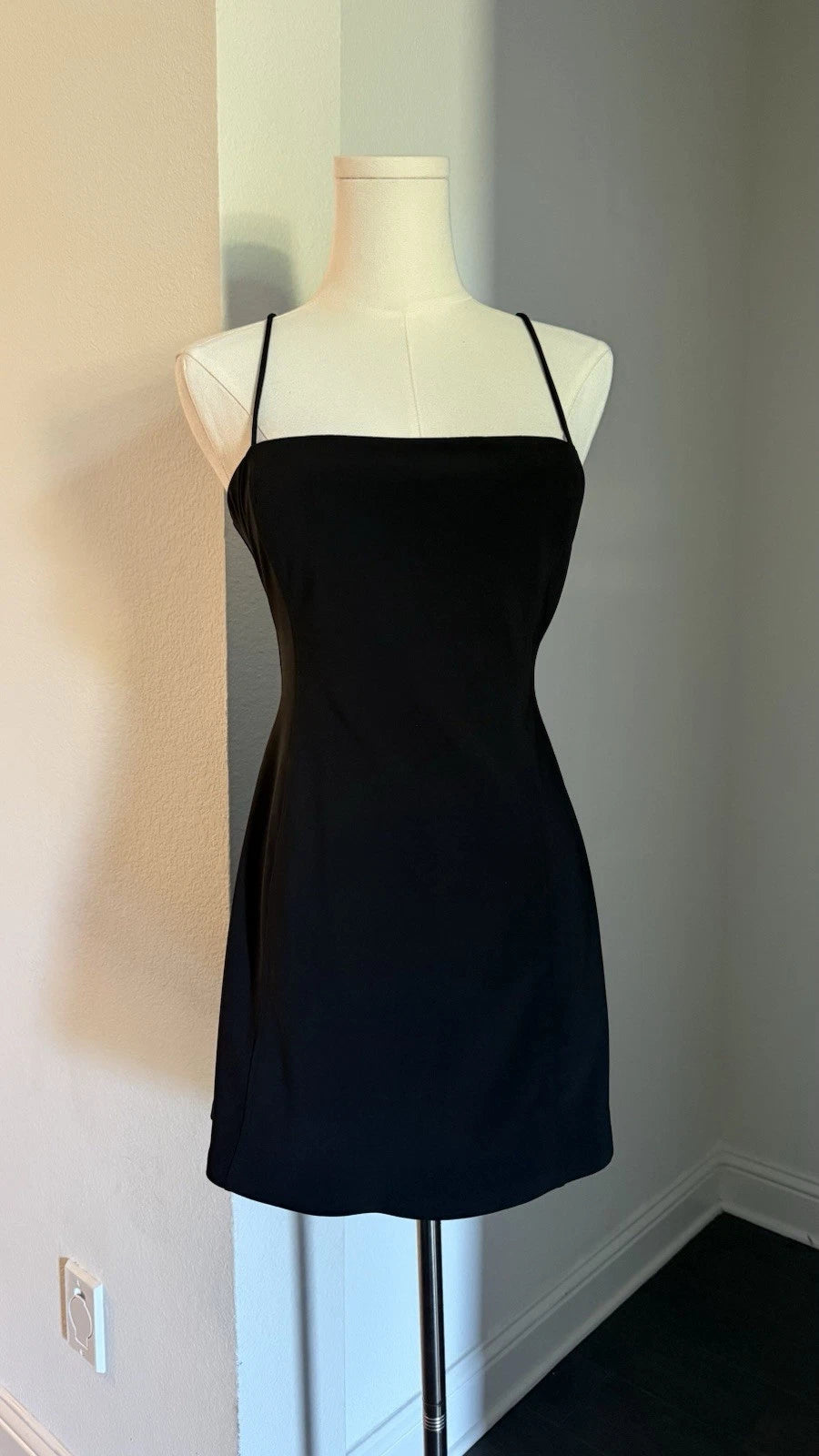 ZARA Women’s Black Mini Dress Size M Spaghetti Strap Square Neck Fitted